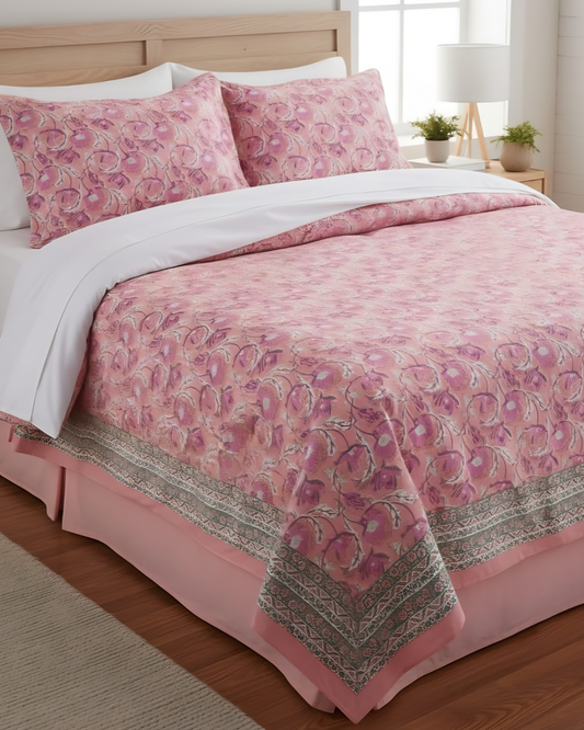 Pink Blossom Floral Cotton Bedsheet Set
