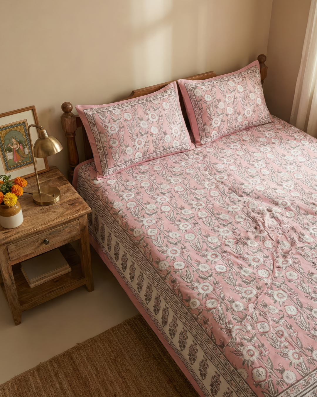 Soft Rose Floral Cotton Bedsheet Set