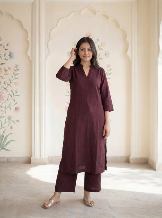 Deep Wine Reva Kurta Set
