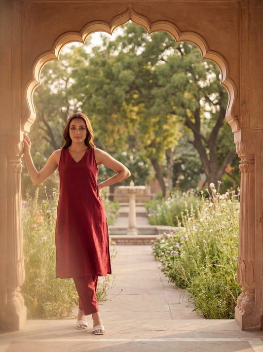 Maroon Abhish Kurta Set