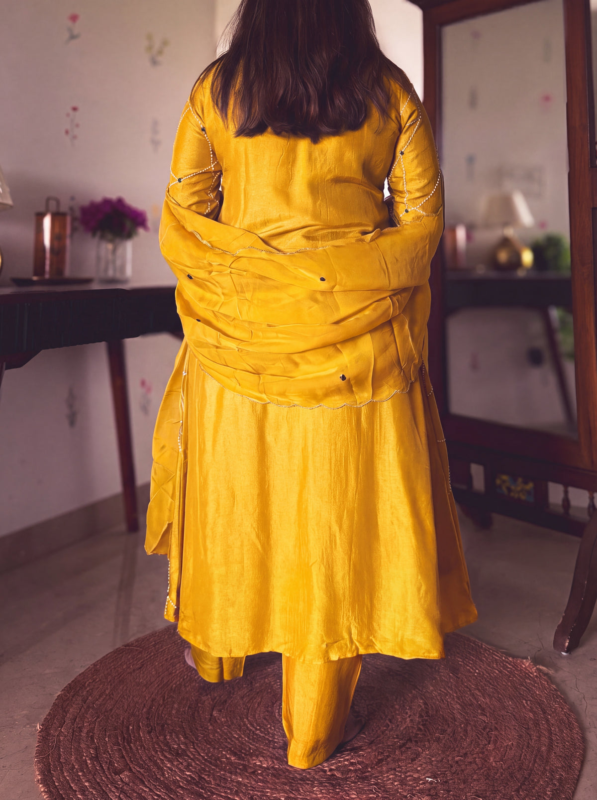 Piku Mustard Embroidered Kurta Set